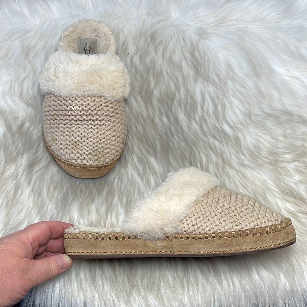 UGG Aira Cream Knit Lined Slippers Sz 7